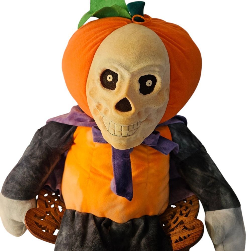 Halloween Pumpkin Skeleton Plush Figure Spooky Decoration 31 Inches
